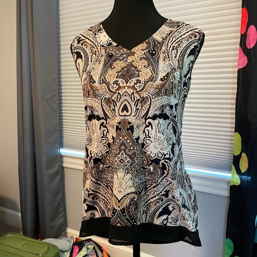 Cleo Black and Brown Paisley V-Neck Blouse - Picture 2 of 8